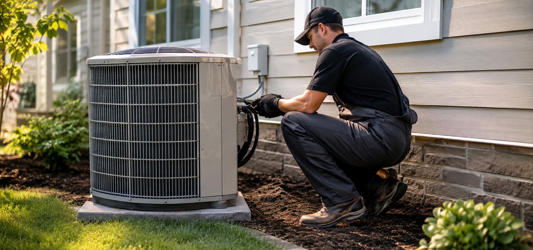 Technician servicing an air conditioner