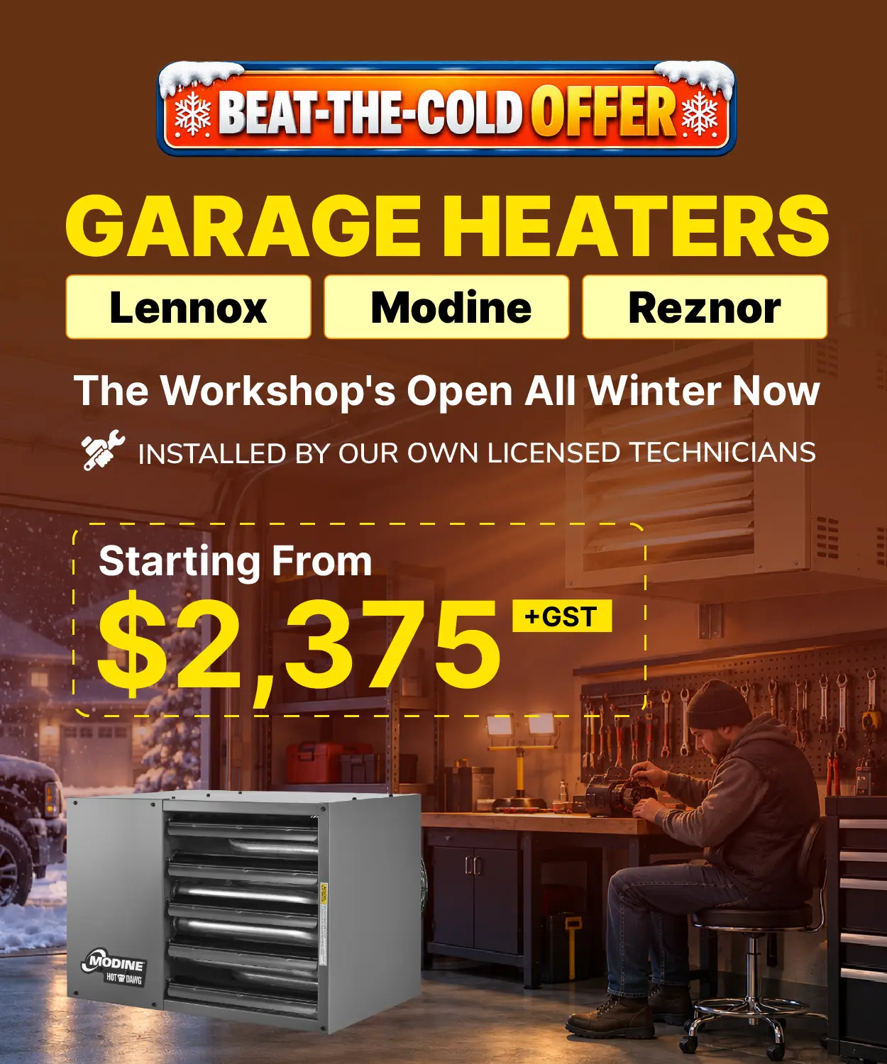 Proton HVAC garage heaters for Calgary winters